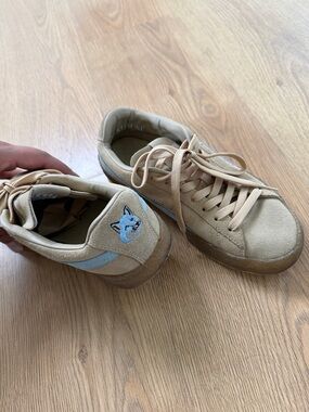 Kids Beige Suede Sneakers with Light Blue Fox Accent